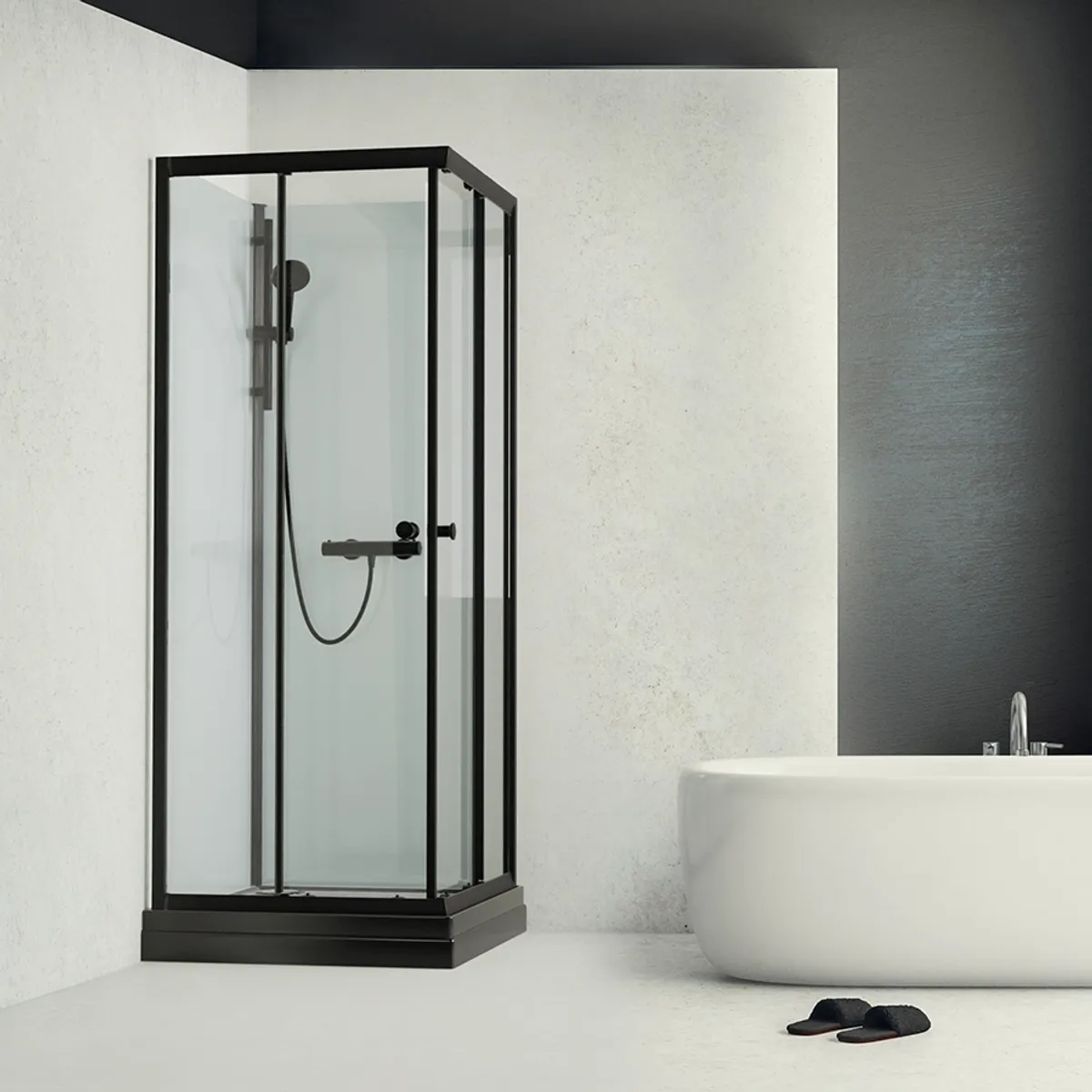 Badnor Scandia Black 6-1 dusjkabinett 80x80cm m/dusjsett