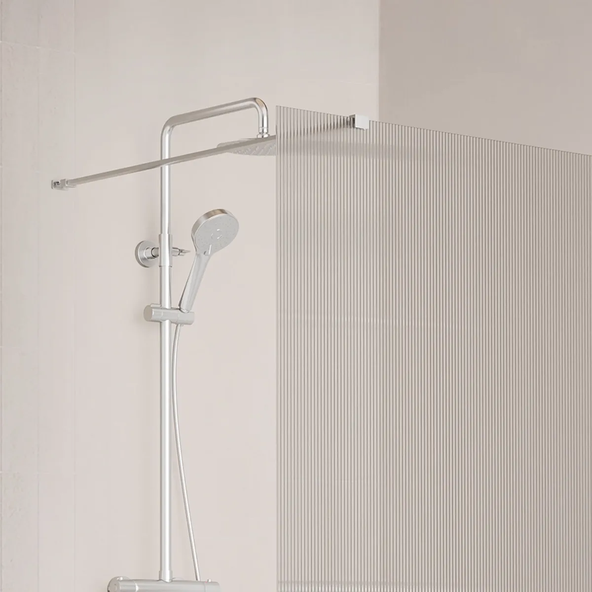 Badnor Shildon dusjvegg/walk-in hjørne - KROM - FLUTED glassfelt - 110cm
