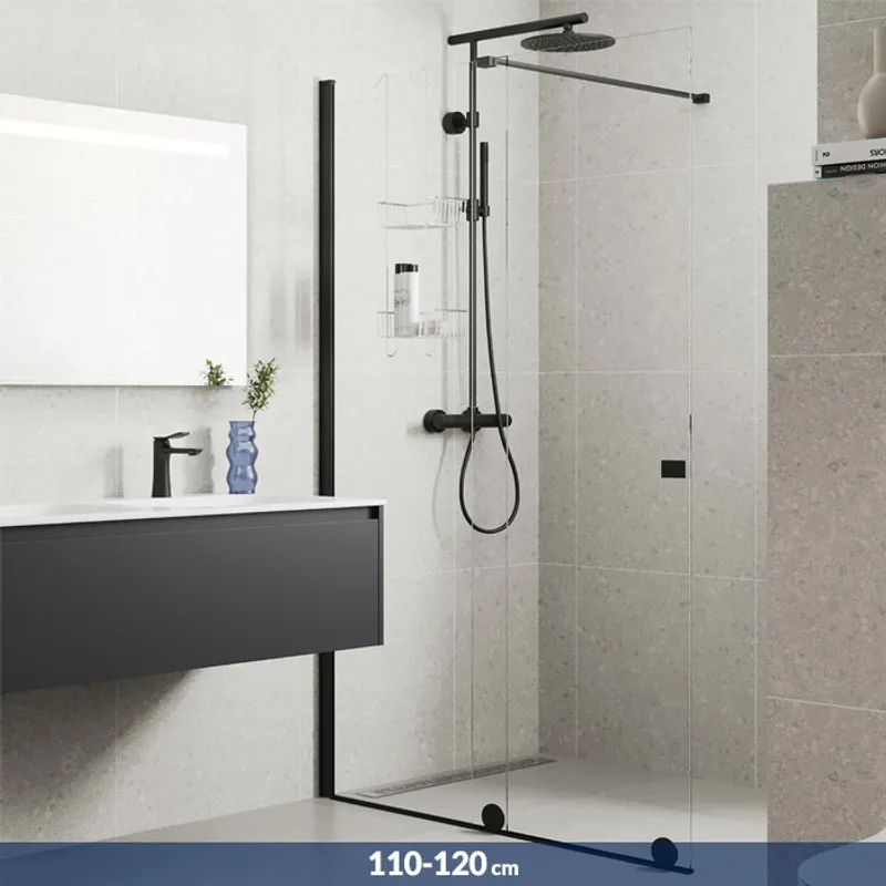 PureDay Walk-in 110-120cm fastfelt og skyvedør (sort matt)
